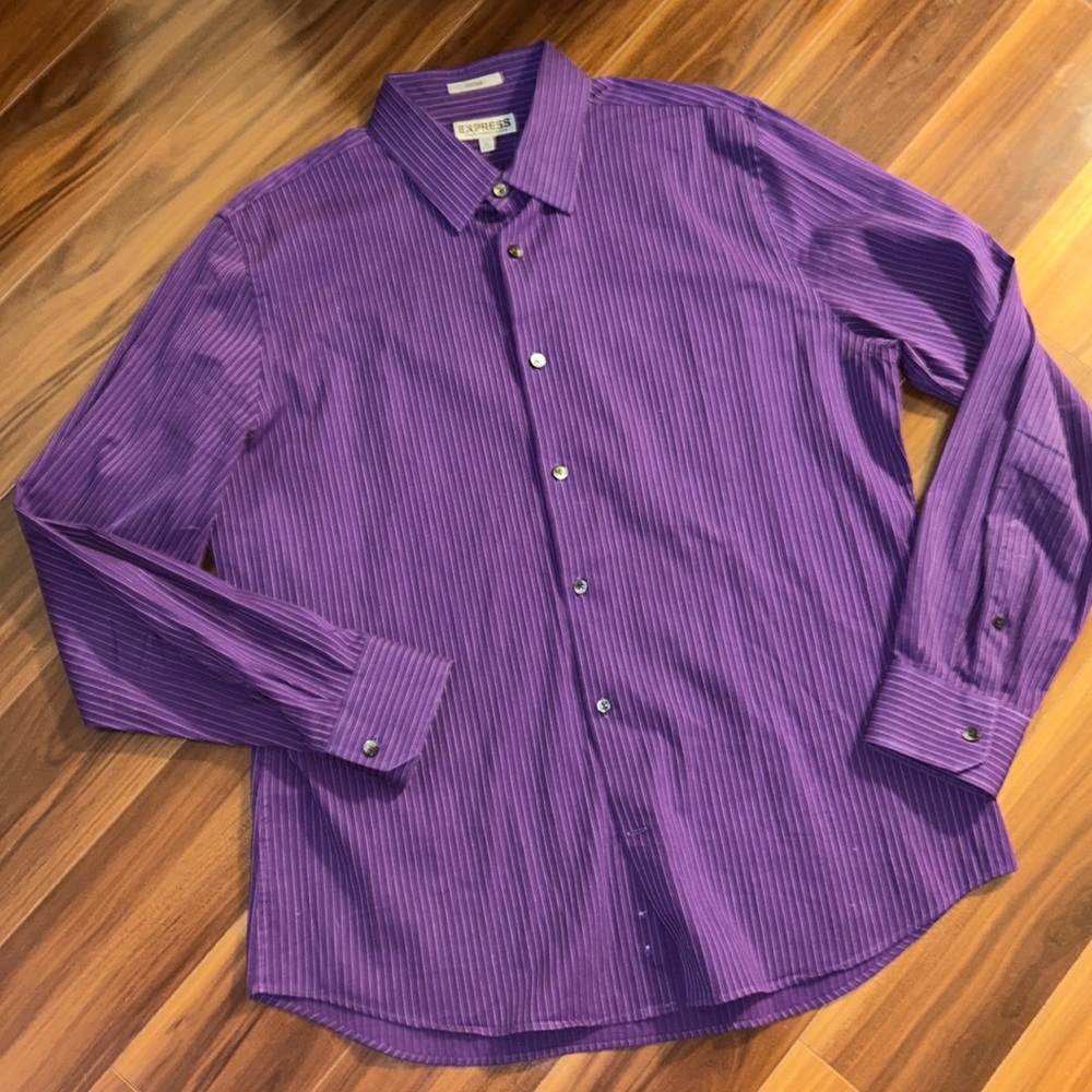 XL Express fitted stretch cotton purple striped button down collared shirt